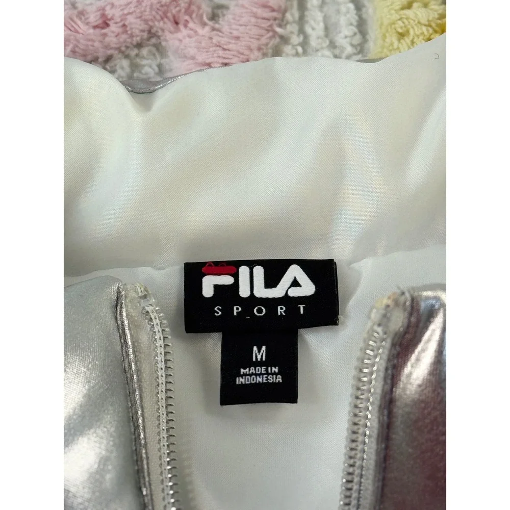 FILA SPORT Puffer Vest‎ Silver Metallic Full Zip Padded Jacket Size M